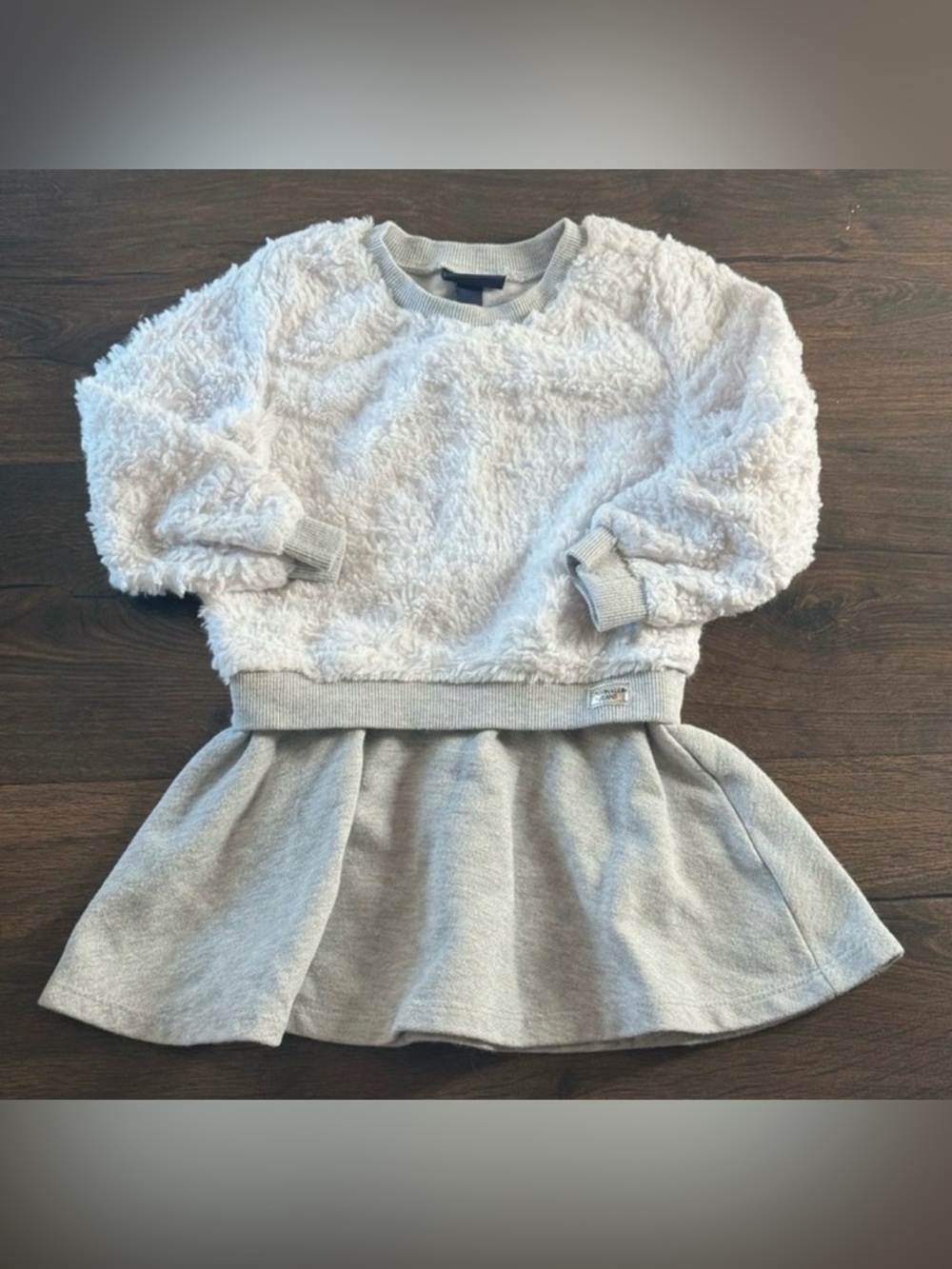 Calvin Klein Jeans Girls Faux Fur Sweater Skirt Dress Gray White 4T